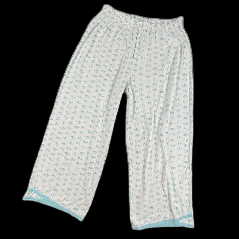 Garnet Hill Asian Wrap Organic Cotton Cropped Pajama Pants Small Green Sleepwear